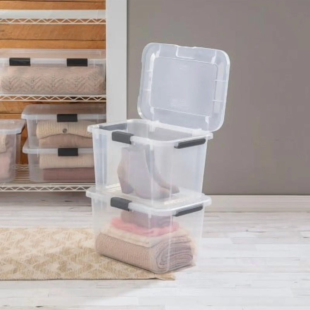 30qt Plastic Storage Tote with Hinged Lid W727733