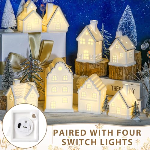 28 Pcs Ceramic LED White Christmas Village Set with Houses, Trees, Lamp Post Z32937