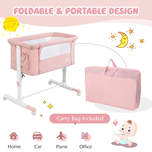 Pink 3 in 1 Folding Bassinet with Mattress I294