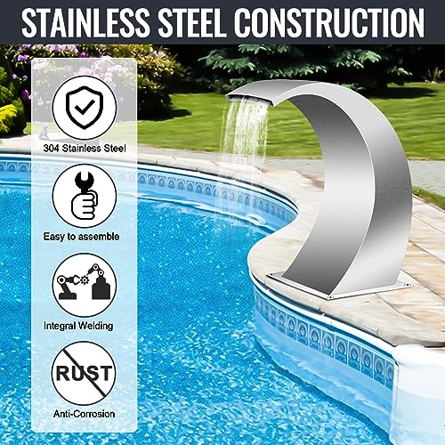17.7 Inch Stainless Steel Rectangular Pool Waterfall Spillway F859976