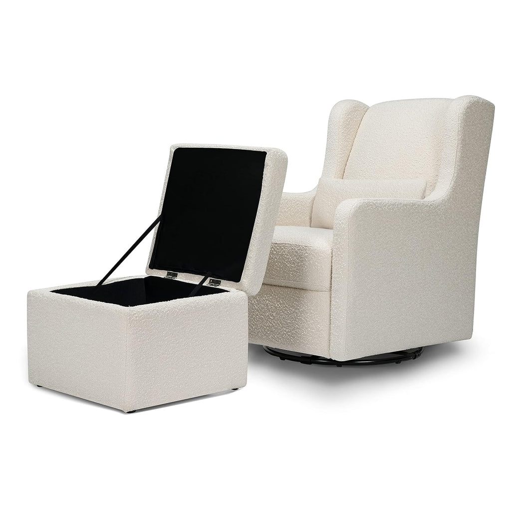 Ivory Boucle Swivel Glider with Storage Ottoman L299064