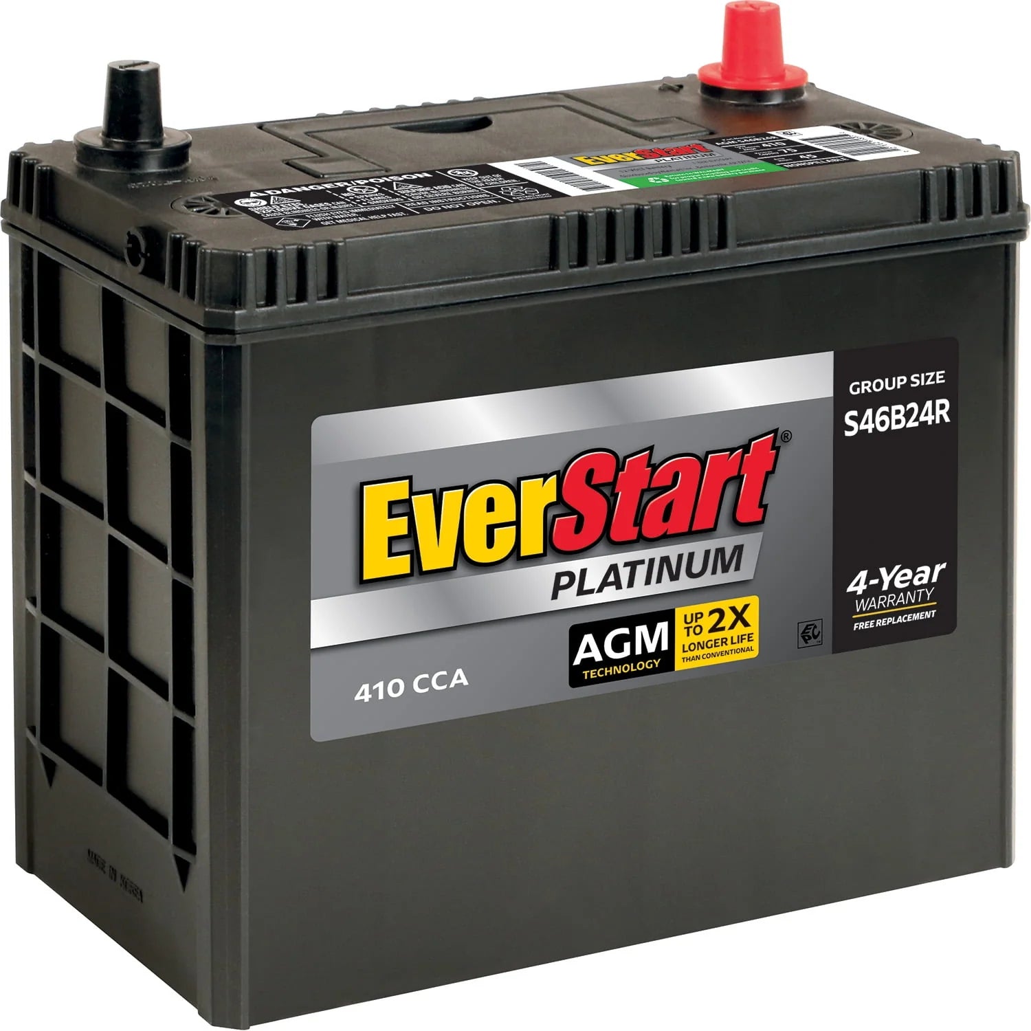 Automotive Battery, Group Size S46B24R 12 Volt, 410 CCA A254332
