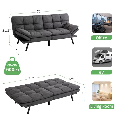 Grey Fabric Memory Foam Convertible Sofa Bed U610466