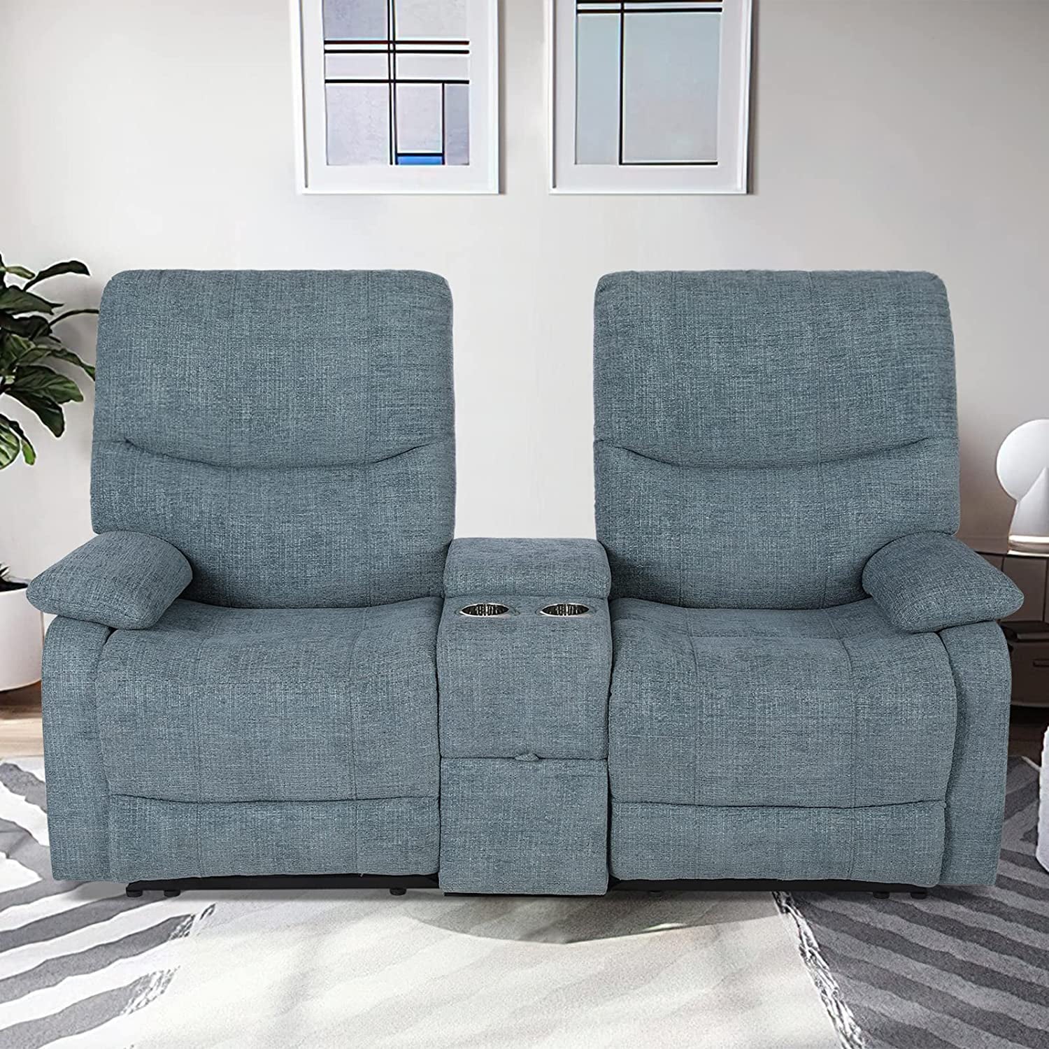 Fabric Reclining Sofa with Console and Cup Holders I139