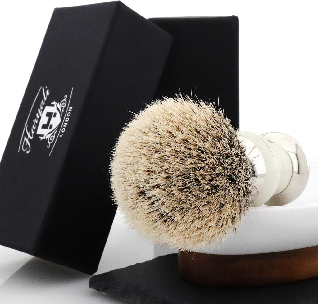 Badger Hair Shaving Brush with Ivory & Metal Colour Base O2460
