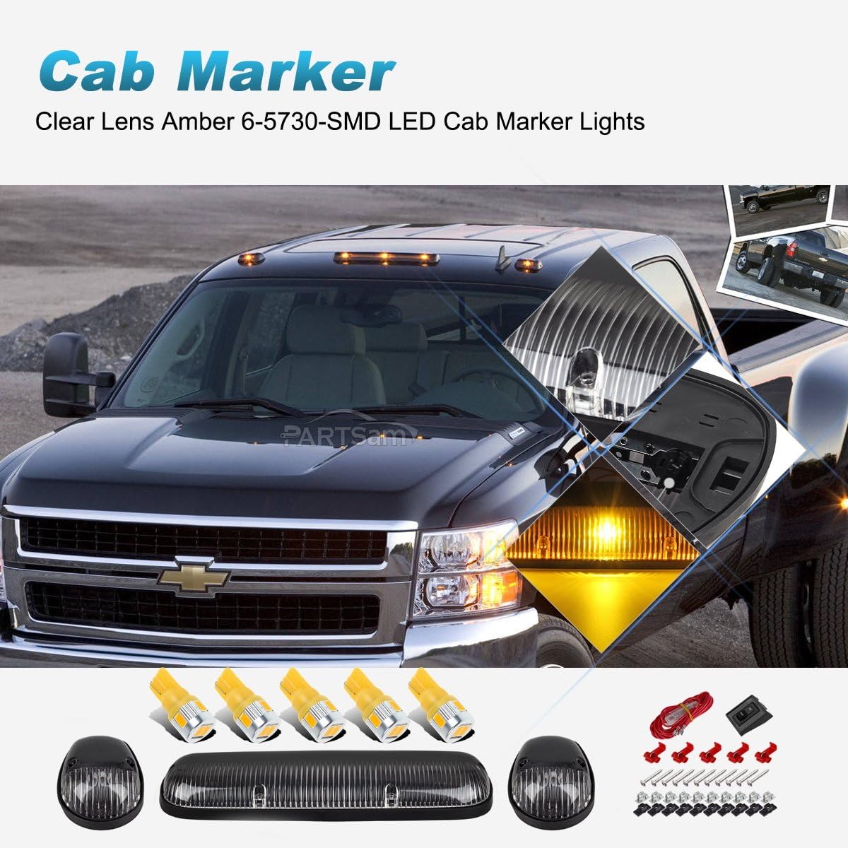 3PCS Cab Marker Lights with T10 LED Bulbs S28739
