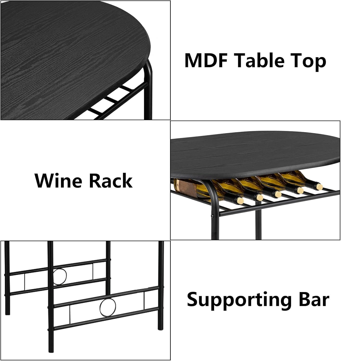 Black Metal Dining Table and 2 Chairs Set of 3 X1189