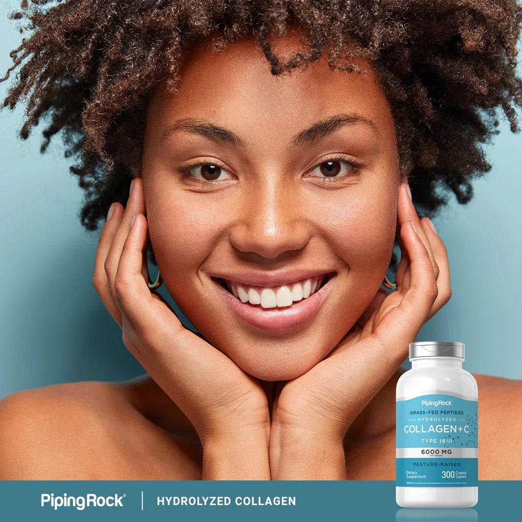 Collagen Pills 6000mg 300 Caplets Hydrolyzed Peptide Supplement Type I & III Non-GMO Gluten Free G2636