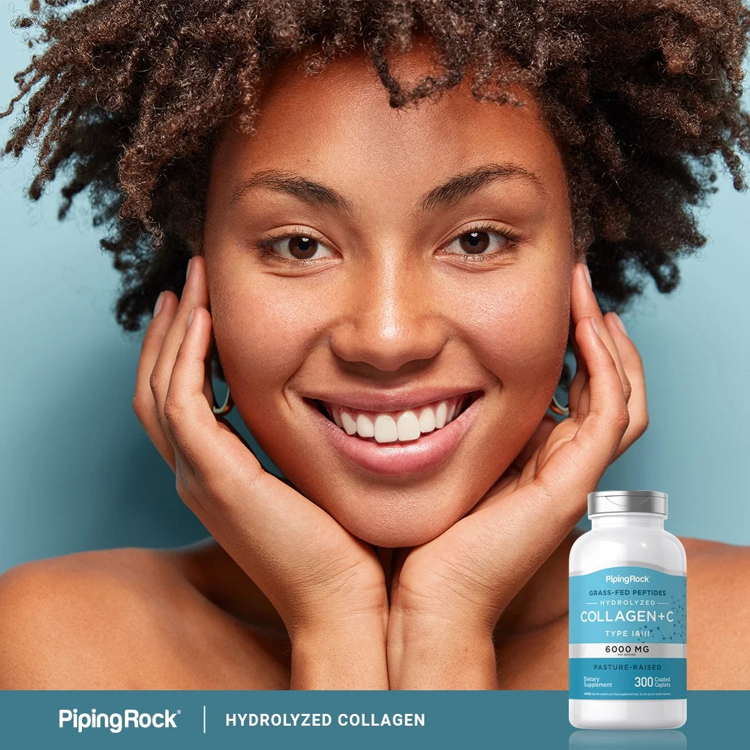 Collagen Pills 6000mg 300 Caplets Hydrolyzed Peptide Supplement Type I & III Non-GMO Gluten Free G2636