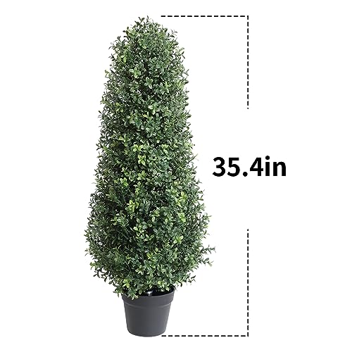 3ft Artificial Topiary Boxwood Tree UV Resistant Faux Shrub 2 Packs with Black Pot U508633
