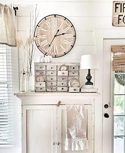 24 Inch Rustic Wood Wall Clock with Metal Circle and Numerals B79526