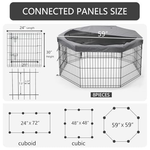 8 Panel 24" W x 24" H Metal Dog Exercise Pen with Bottom Pad O460693