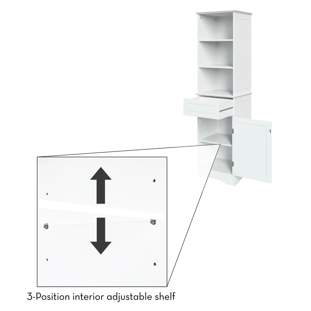 White Tall Linen Storage Cabinet with Drawer F222