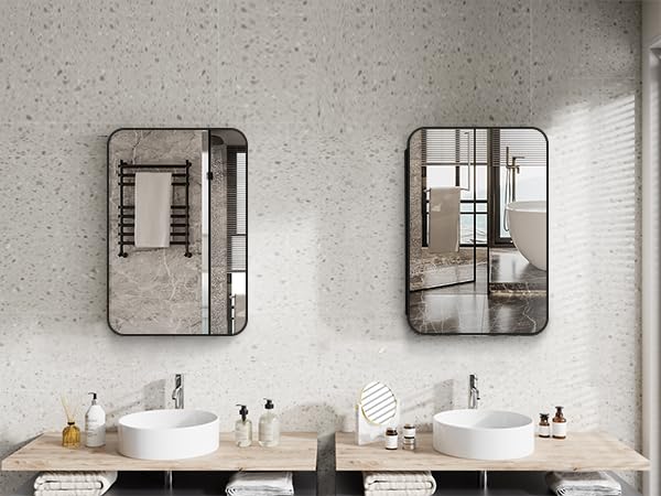 Black Aluminium Profiles Wall Mounted Bathroom Medicine Cabinet N2132