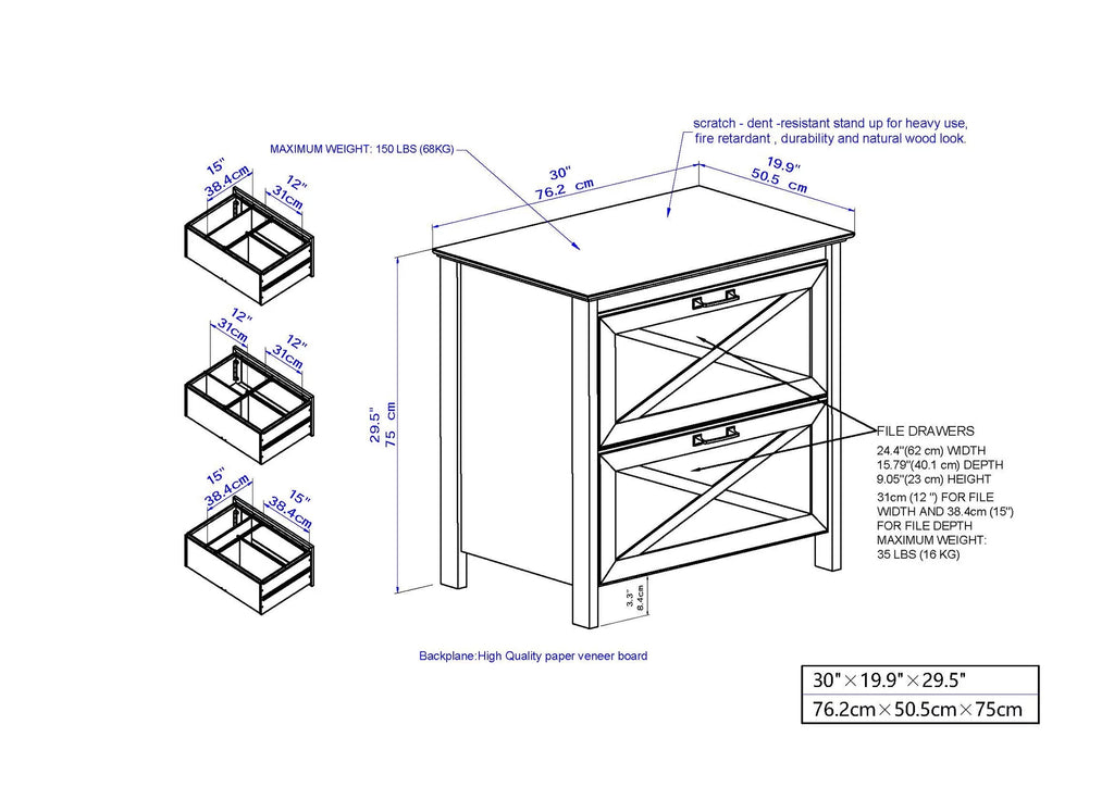 White 2-Drawer Wood File Cabinet L904