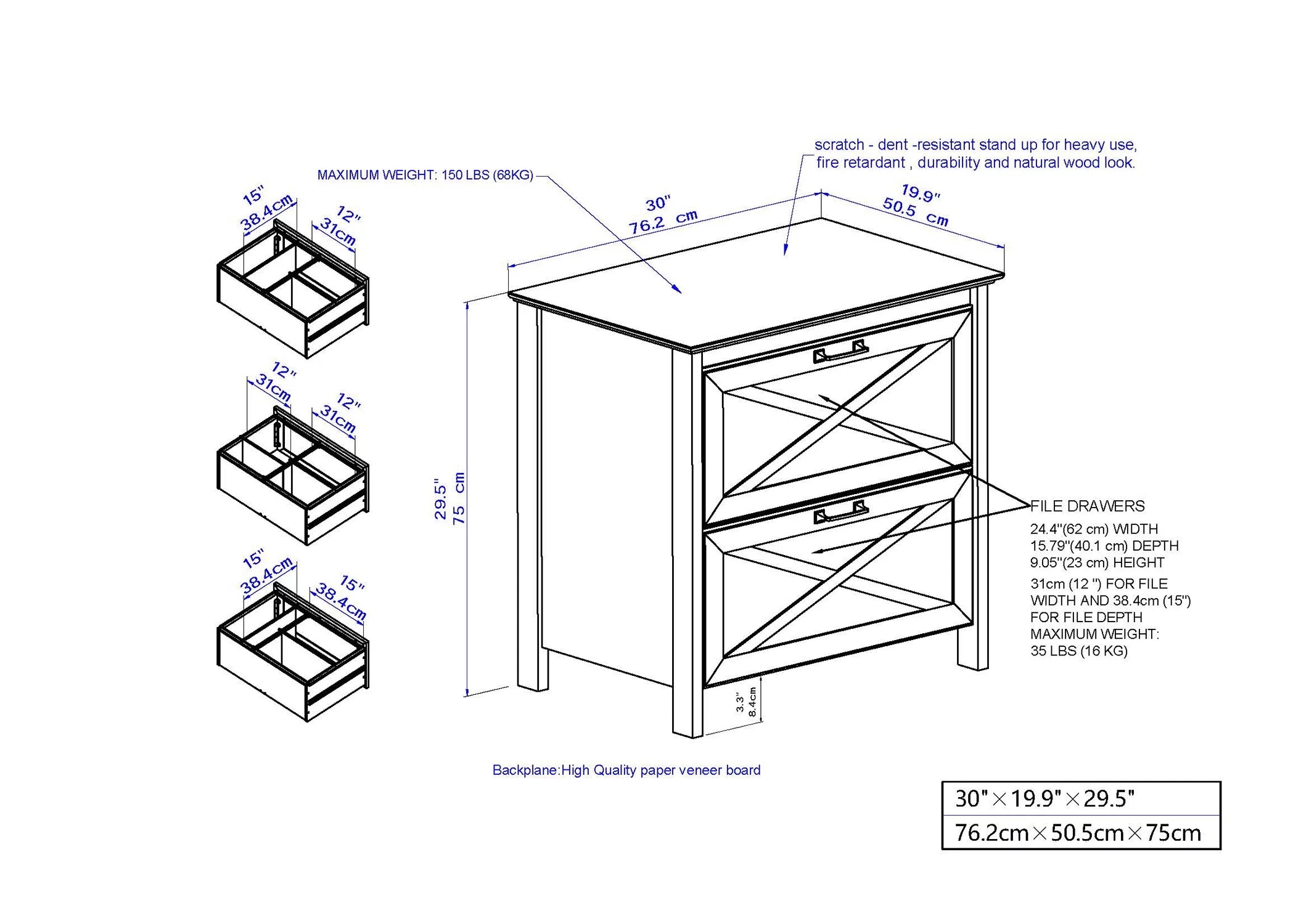 White 2-Drawer Wood File Cabinet L904