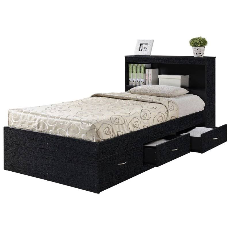 Twin Captain Storage Bed with 3 Drawers in Black W407718