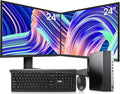 Desktop PC Intel i7-6700 32GB DDR4 1TB NVMe SSD 2TB HDD Dual 24-Inch Monitors Wireless Keyboard and Mouse Win 10 Pro Black Silver W95556