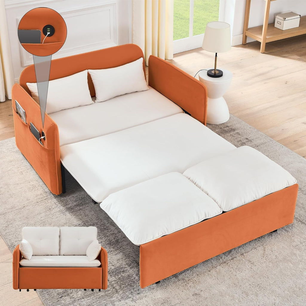 53" Velvet Convertible Sleeper Sofa Bed H221408