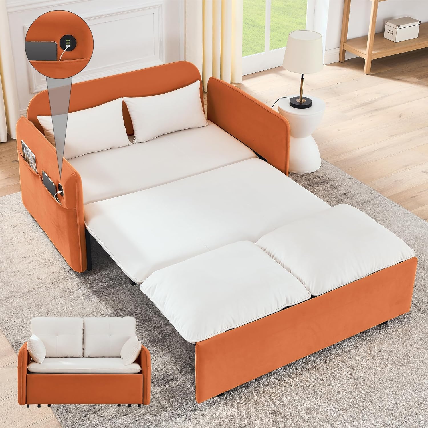 53" Velvet Convertible Sleeper Sofa Bed H221408