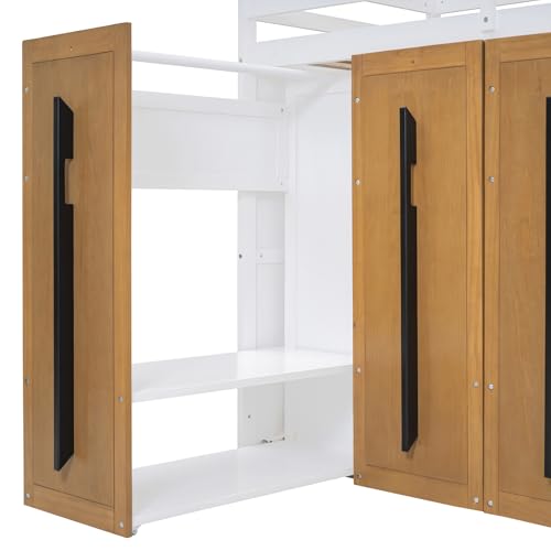 Twin Size Solid Wood Loft Bed with Storage X48105