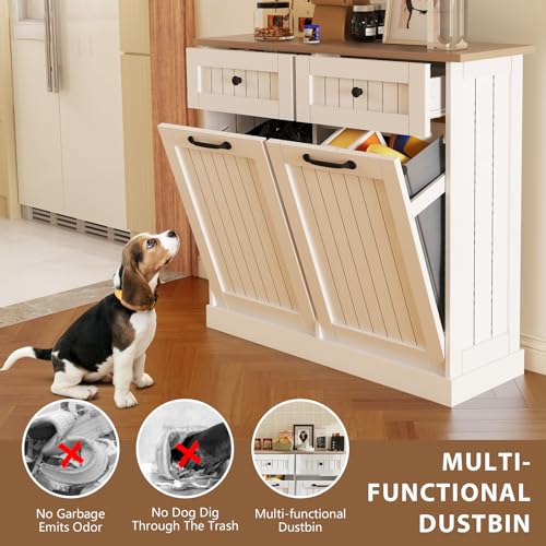 White Double Tilt Out Trash Cabinet with Pull-Out Drawers G726