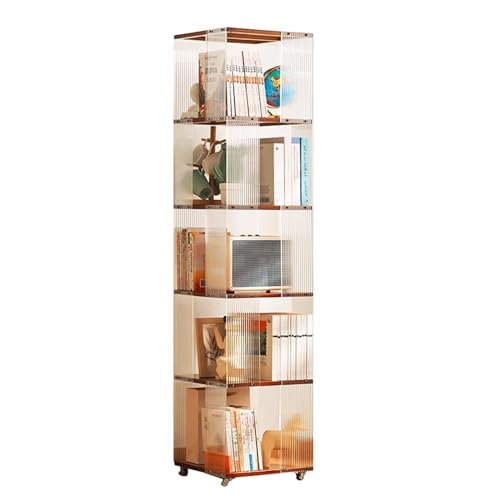Brown Bamboo 360° Rotating Rolling Bookcase with Wheels X7787