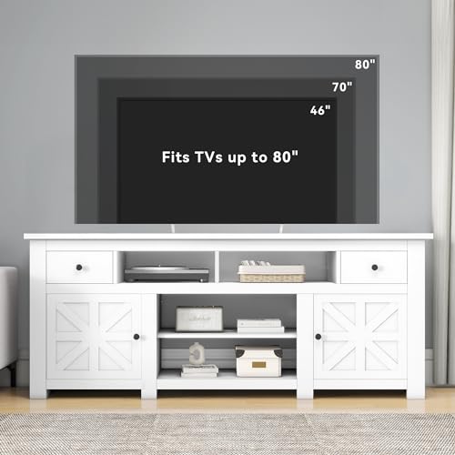 White Farmhouse TV Stand with Power Outlet H965