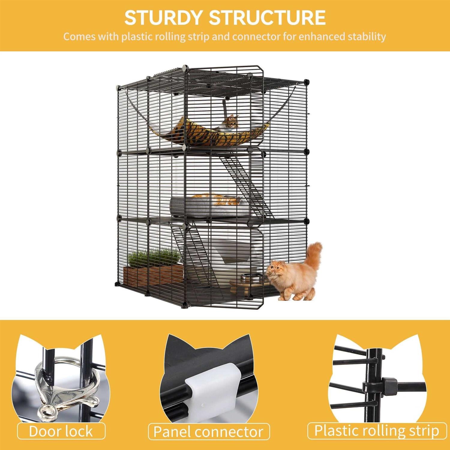 Cat Cage Cat Enclosures Cat Kennel with Extra Large Hammock W19486