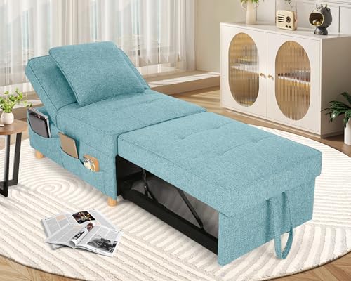 Black Linen Fabric 4-in-1 Convertible Sleeper Sofa Chair Bed M661848