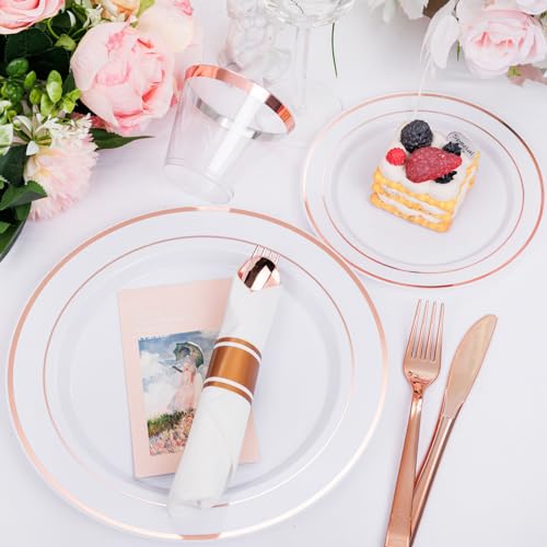 Clear Gold Plastic Dinnerware Set, 350 Pcs N25773