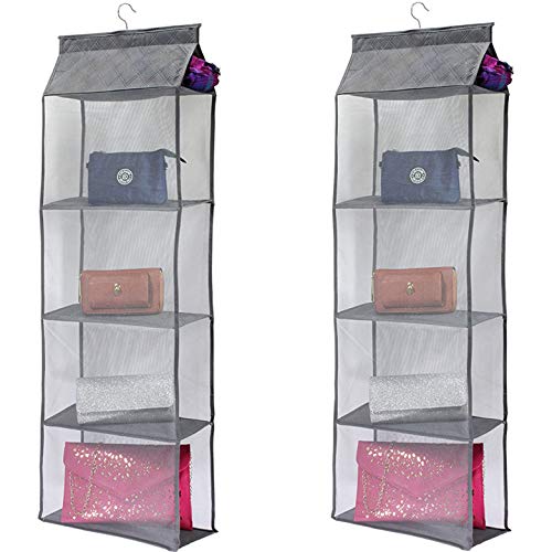 XL Size Hanging Handbag Purse Organizer, 2 Pack, 10 Shelves Total, Grey O8218