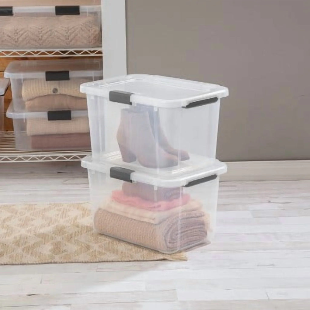 30qt Plastic Storage Tote with Hinged Lid W727733