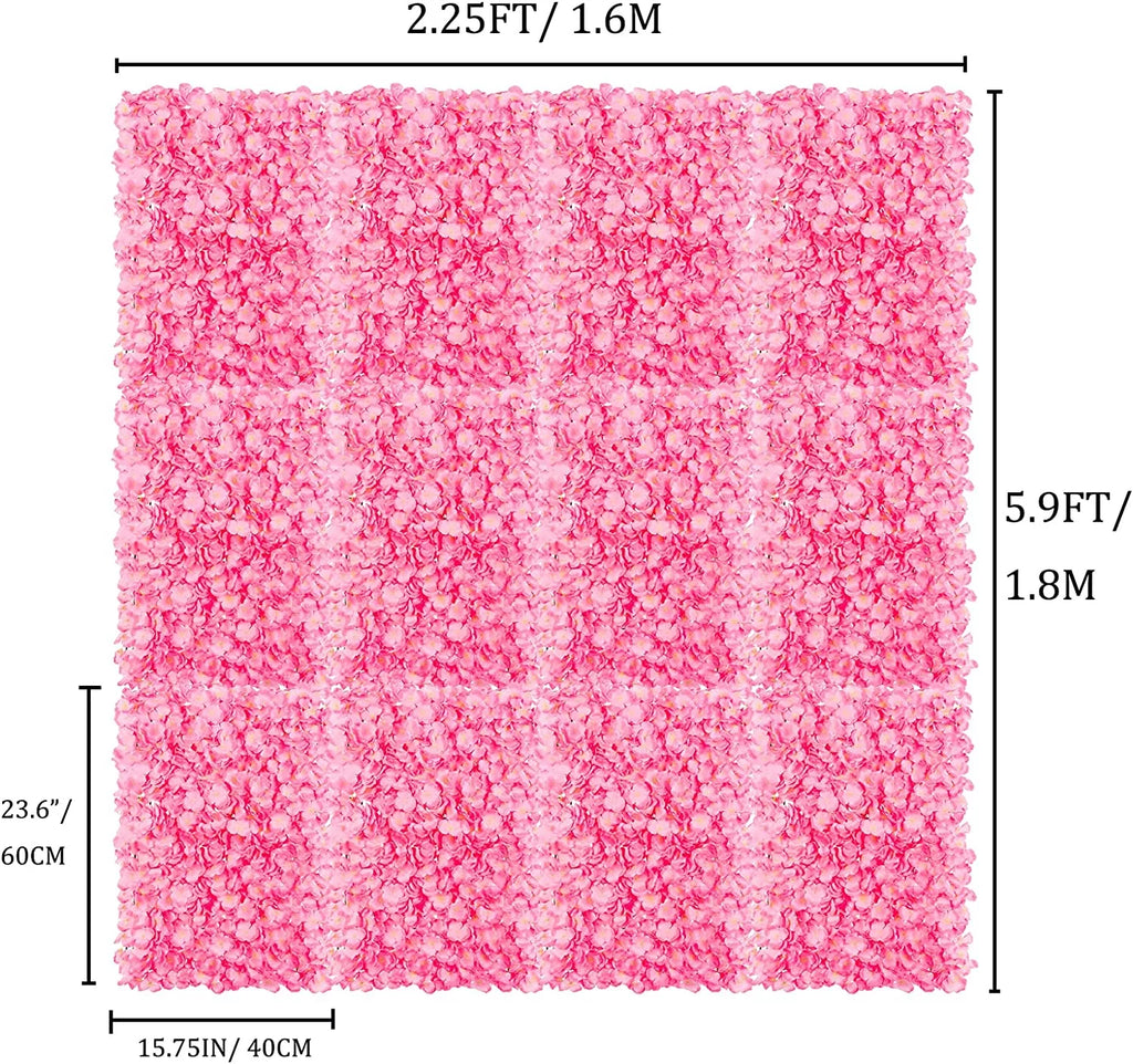 12 Pack Pink Artificial Hydrangea Floral Wall Panels 24×16" D559510