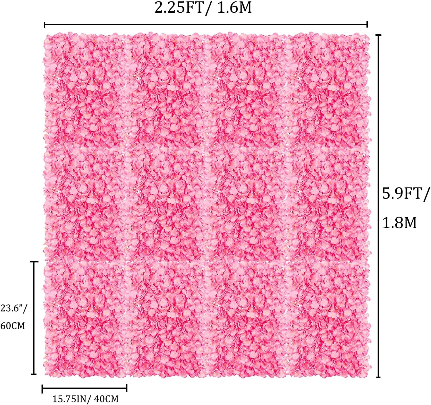 12 Pack Pink Artificial Hydrangea Floral Wall Panels 24×16" D559510