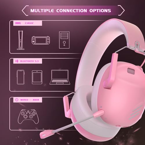 Black Wireless Gaming Headset with Bluetooth 5.3 and Noise Canceling Microphone H144116