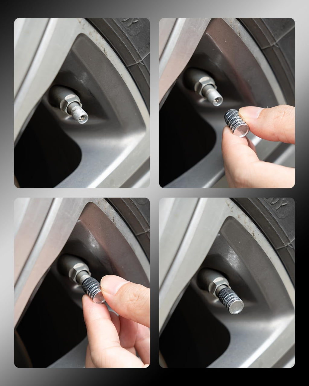 Grey Tire Valve Stem Caps 4 Pack R5814