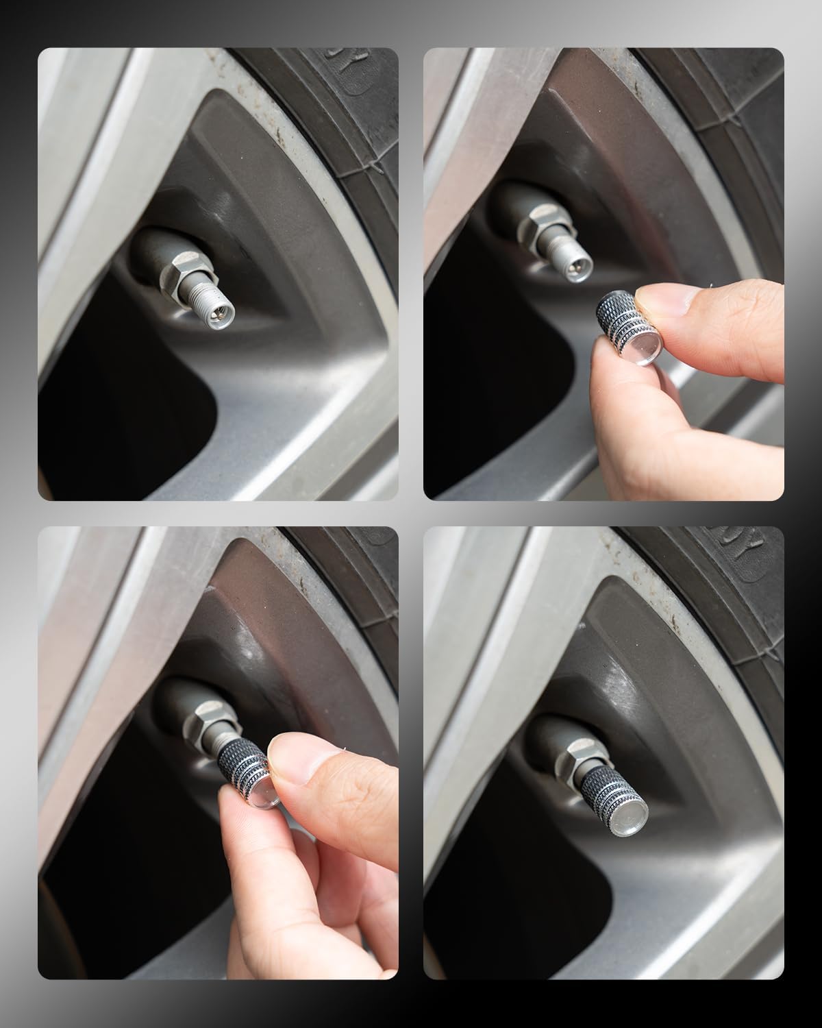 Grey Tire Valve Stem Caps 4 Pack R5814