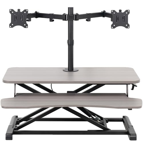 White 32 inch Height Adjustable Standing Desk Converter with Dual Monitor Stand Q9959
