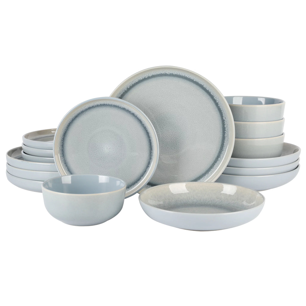 16 Piece Double Bowl Reactive Dinnerware Set - Blue I34019