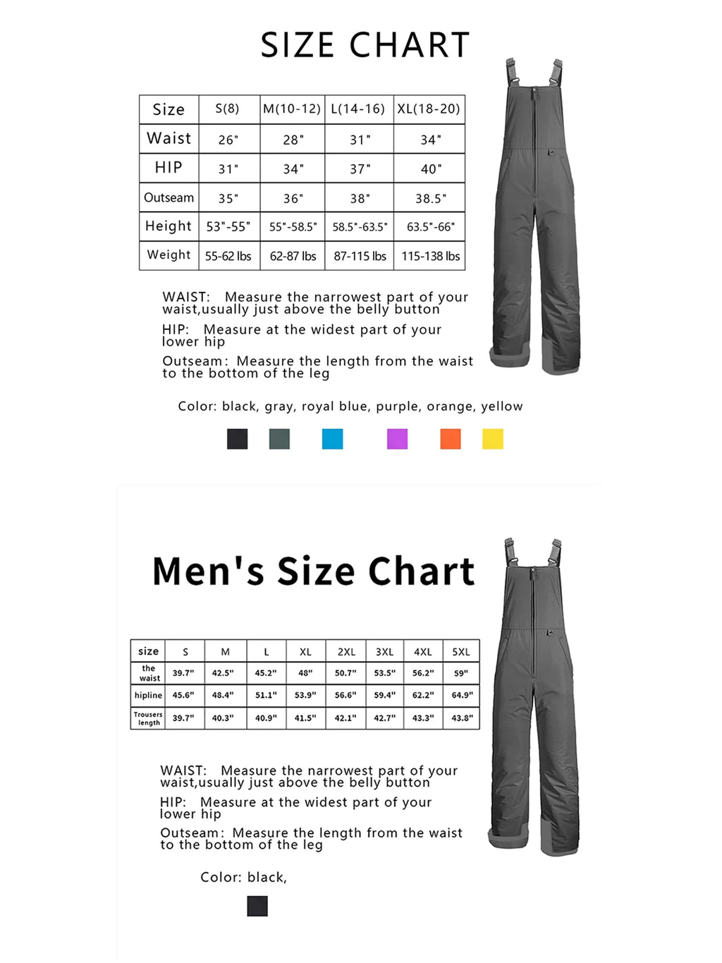 Kids Waterproof Snow Ski Bibs Overalls Long Bib Pants Insulated Ski Pants D2403