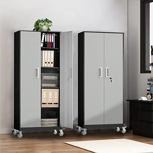 Tall Metal Garage Storage Cabinet with Wheels V268627
