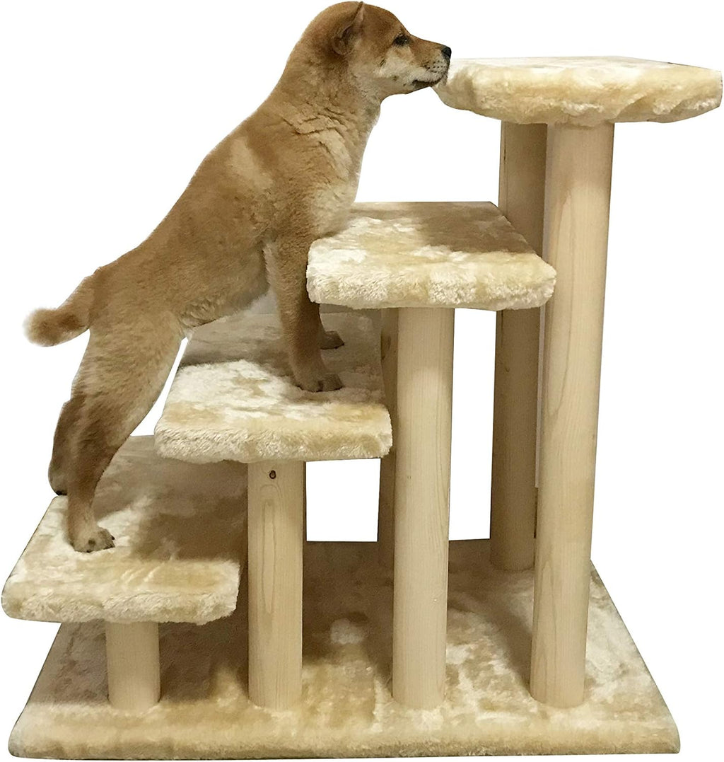 White 4-Step Wooden Pet Stairs with Detachable Carpet U4391