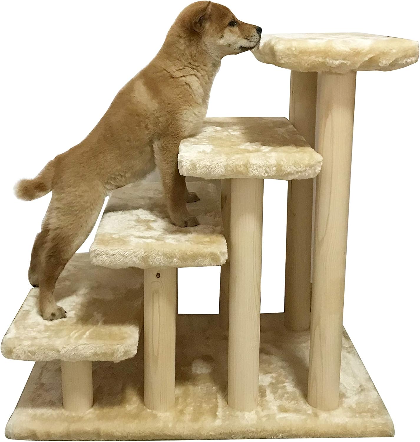 White 4-Step Wooden Pet Stairs with Detachable Carpet U4391