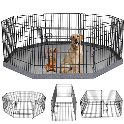 8 Panel 24" W x 24" H Metal Dog Exercise Pen with Bottom Pad O460693
