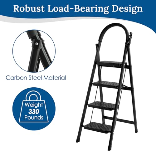 Black 3 Step Folding Step Stool with Handrails R6625
