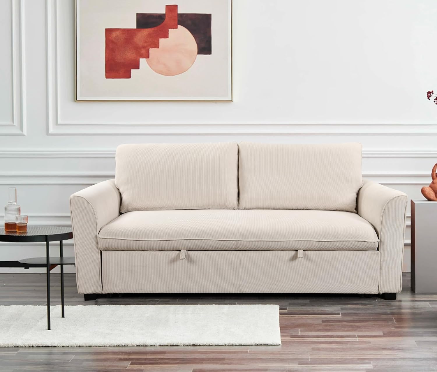 Beige 78 Inch Convertible Sleeper Sofa Bed with Pullout Bed D24352