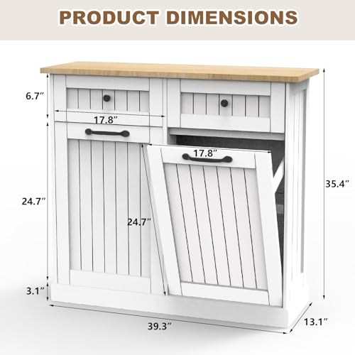 White Double Tilt Out Trash Cabinet with Pull-Out Drawers G726