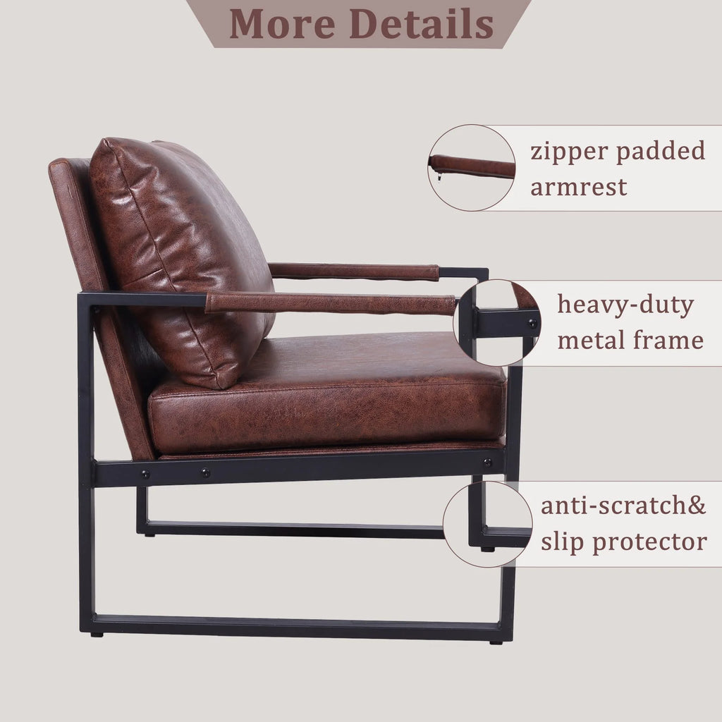 Brown Faux Leather Armchair with Metal Frame Z8621