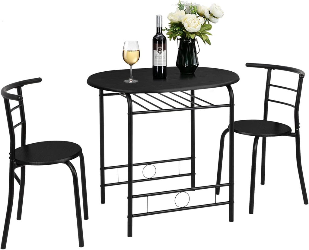 Black Metal Dining Table and 2 Chairs Set of 3 X1189